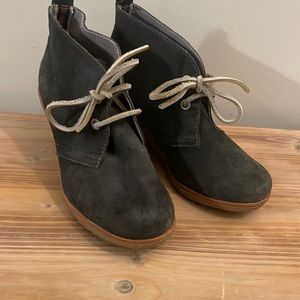 Sperry dark gray suede wedge booties, women size 5.